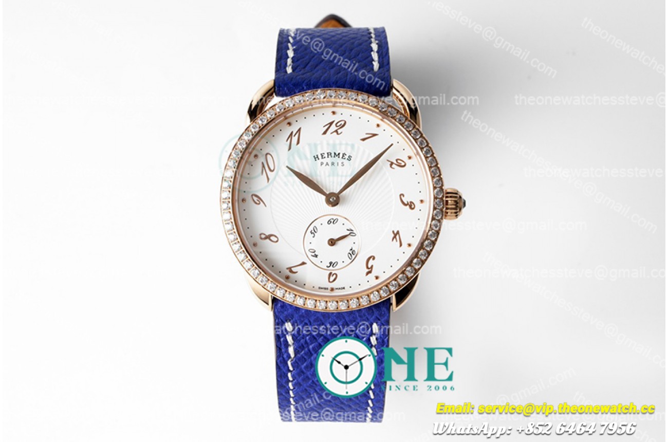 Hermes - Arceau Ladies SS/RG/LE Blue White Num Swiss Qtz