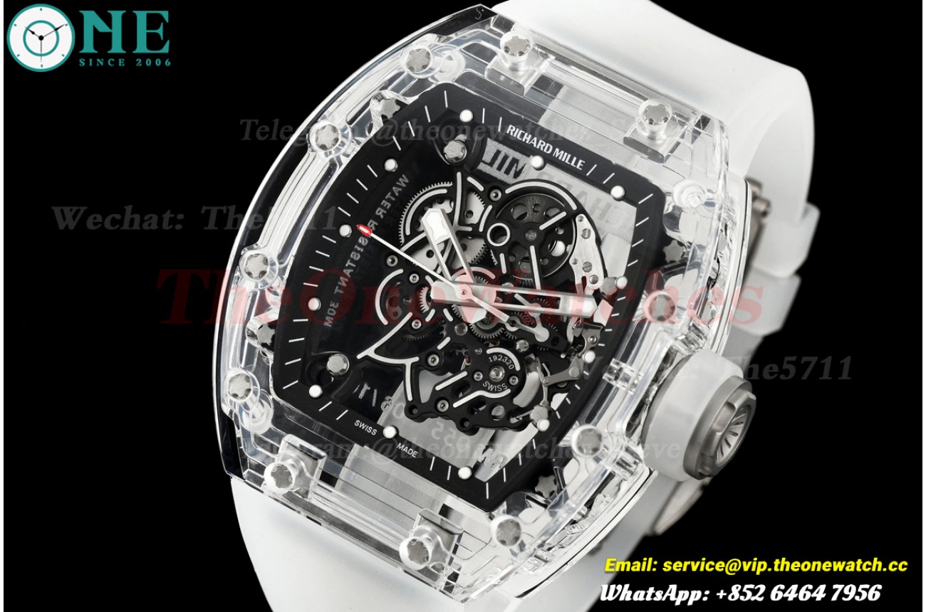 RM055 Black Skeleton Dial on Transparent Strap A9F RMUL2 Free Sprung