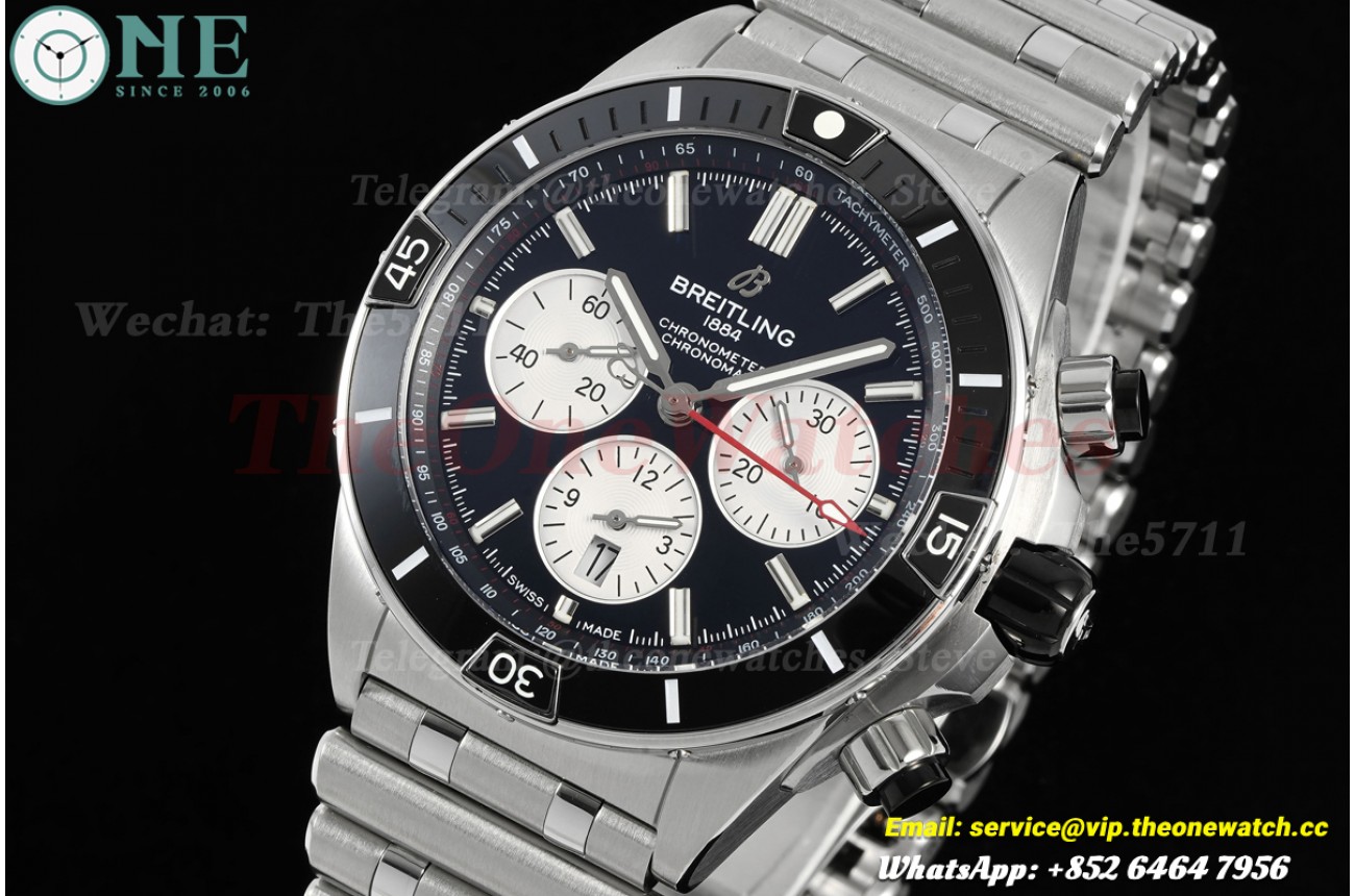 Super Chronomat B01 44MM Black Bezel SS/SS Black/Stk Dial BLF A7750