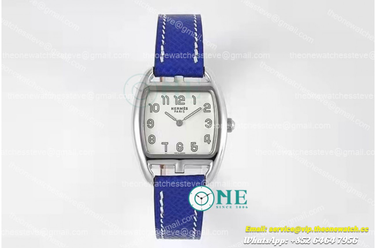 Hermes - Cape Cod tonneau SS/LE White/Num Blue Swiss Quartz