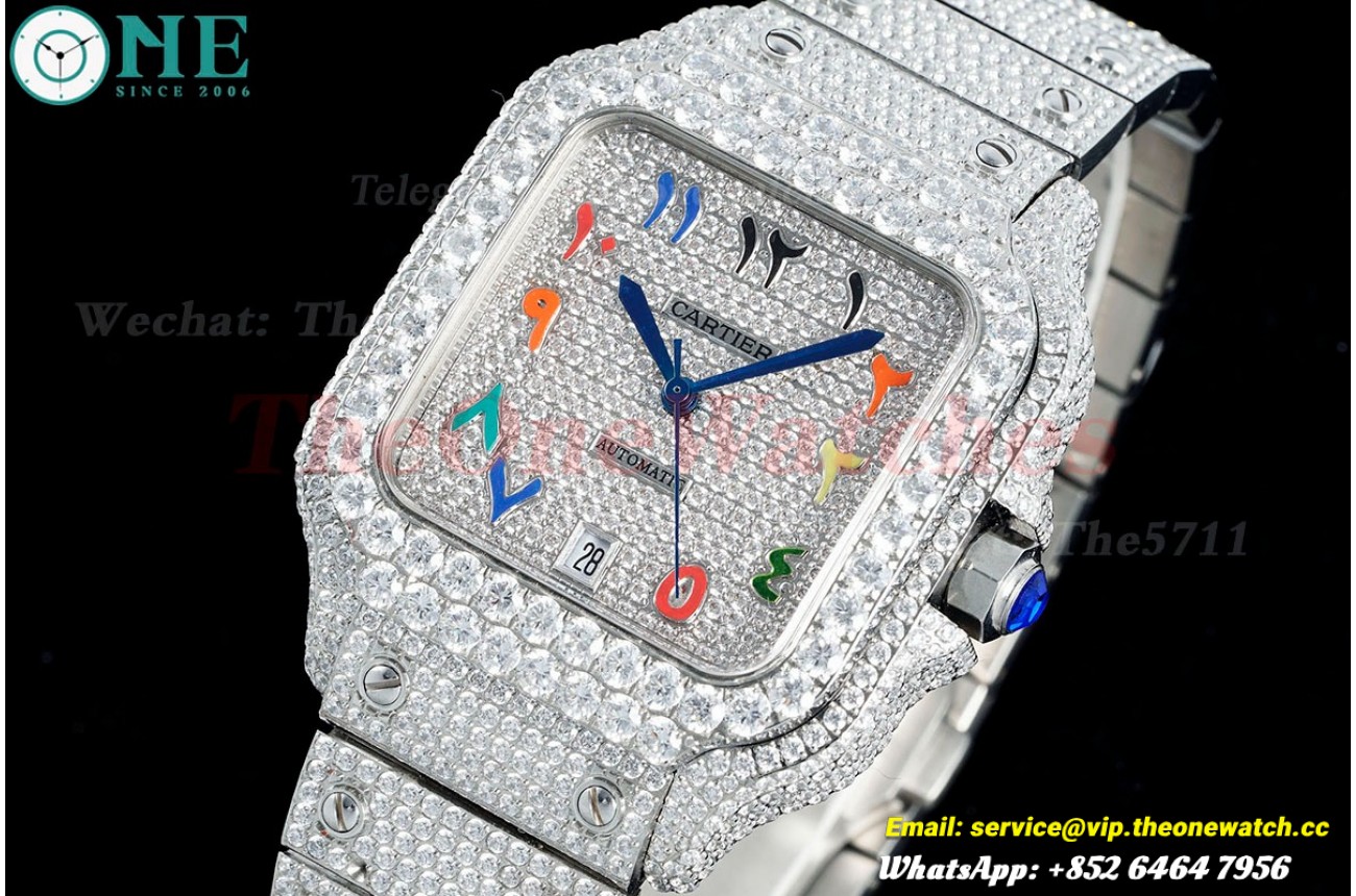 Santos 100 Mens XL 40mm SS/SS Dia/Arab Dial AMG MY9015