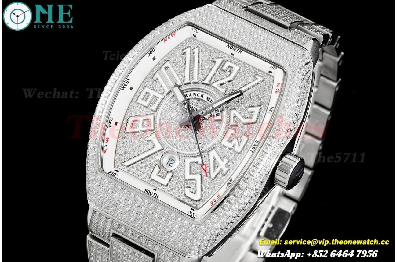 Vanguard Mens 44mm Full Diamond SS/SS White ABF A2824