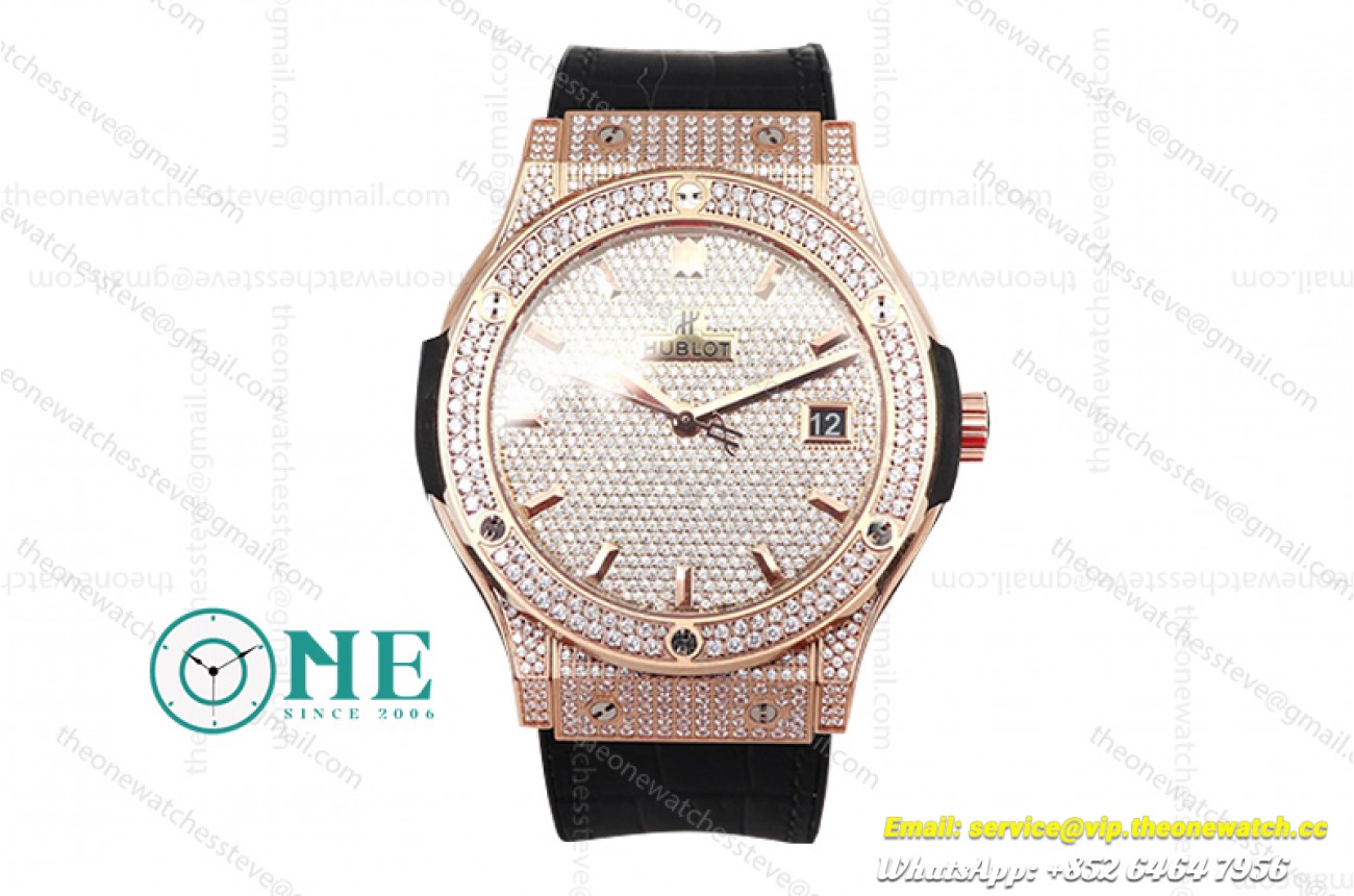 Hublot - Classic Fusion Automatic Full Diamonds RG/LE Black A2892 Mod