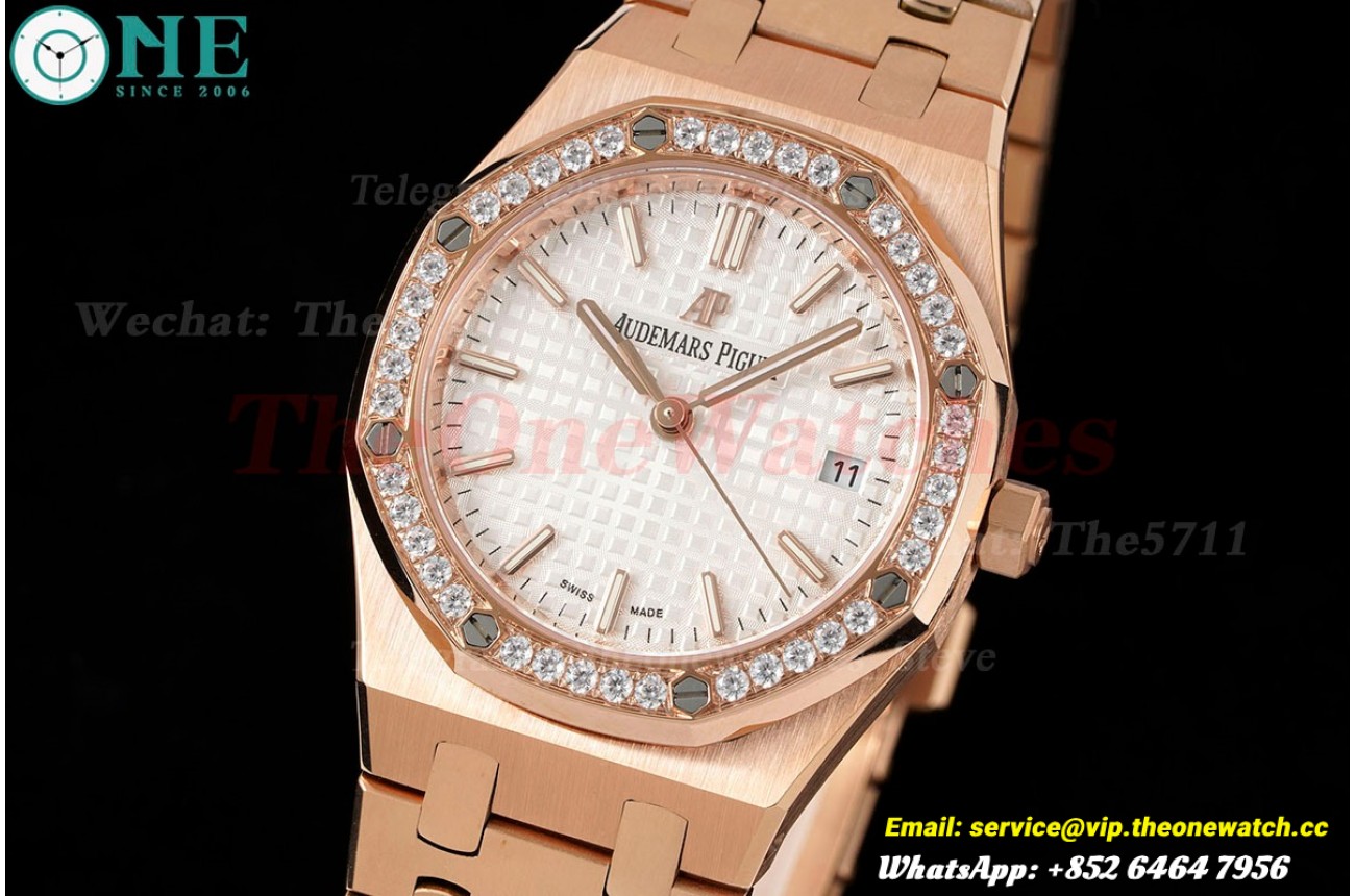 Royal Oak 77351 Ladies 34mm RG/RG White/Diamonds 8F A5800