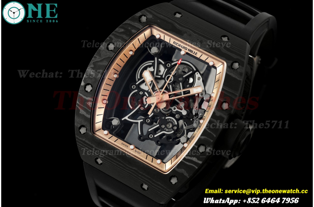 RM055 Black NTPT/RU Gold Skeleton Dial on Black Rubber Strap A9F RMUL2 Free Sprung