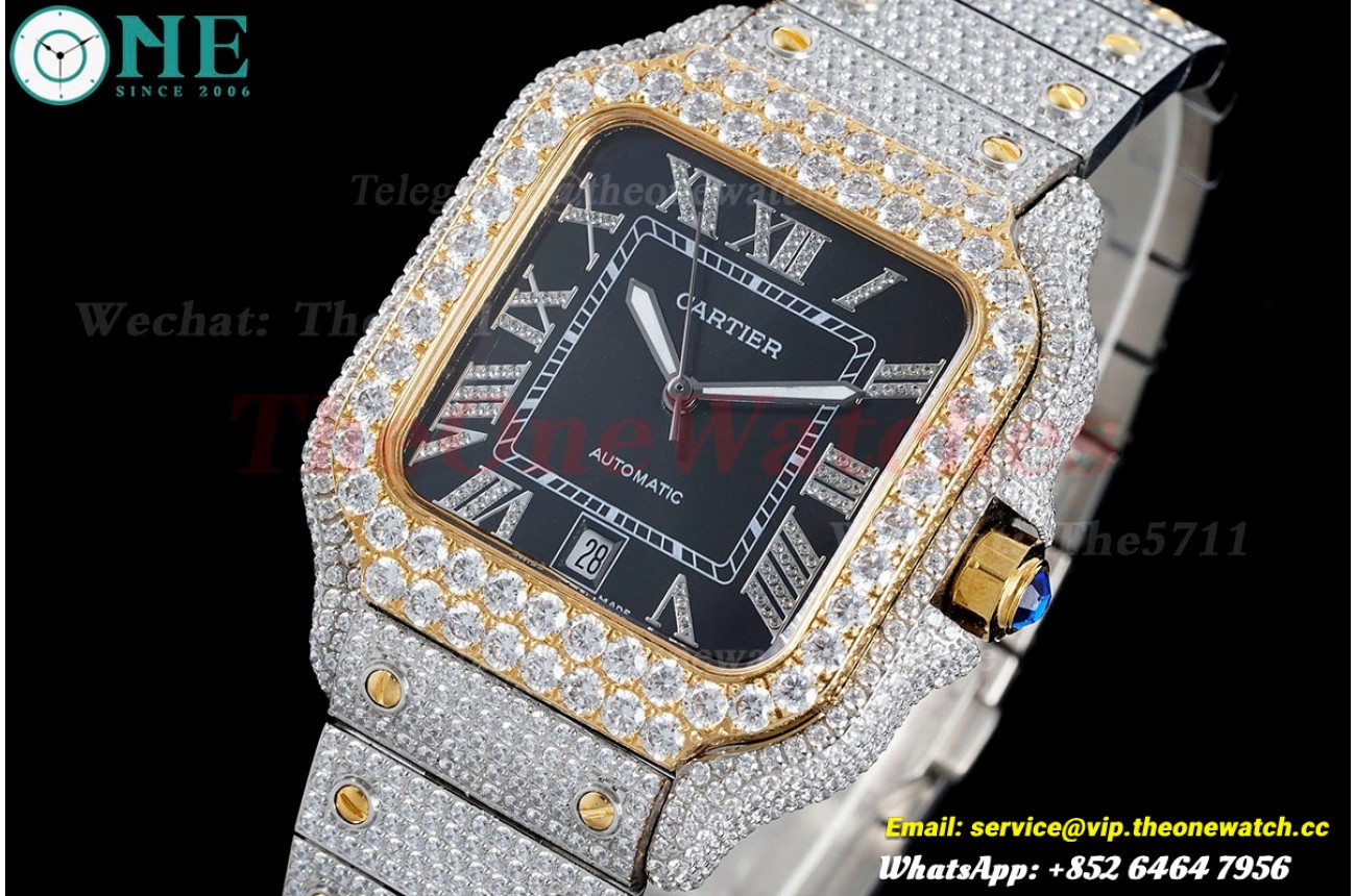 Santos 100 Mens XL 40mm YG SS/SS Black Dial AMG MY9015
