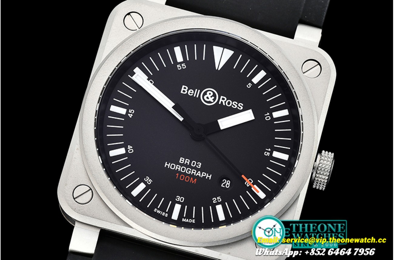 Bell & Ross - BR03-92 Horograph Sandblasted SS/RU Black V2 Miyota 9015