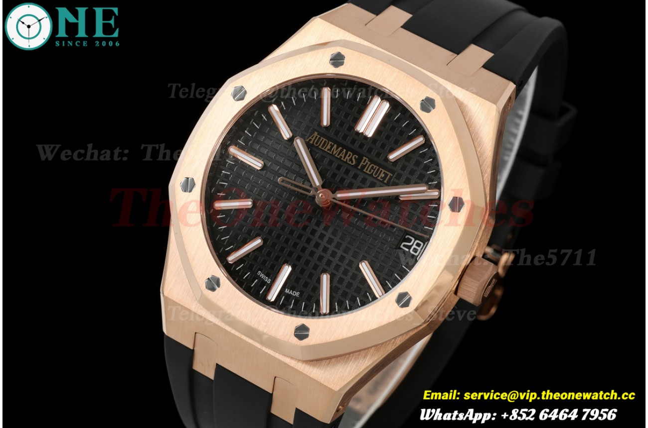 Royal Oak 41mm 15510 RG/RU Black/Stk APSF SA4302 Super Clone (Free Sprung)