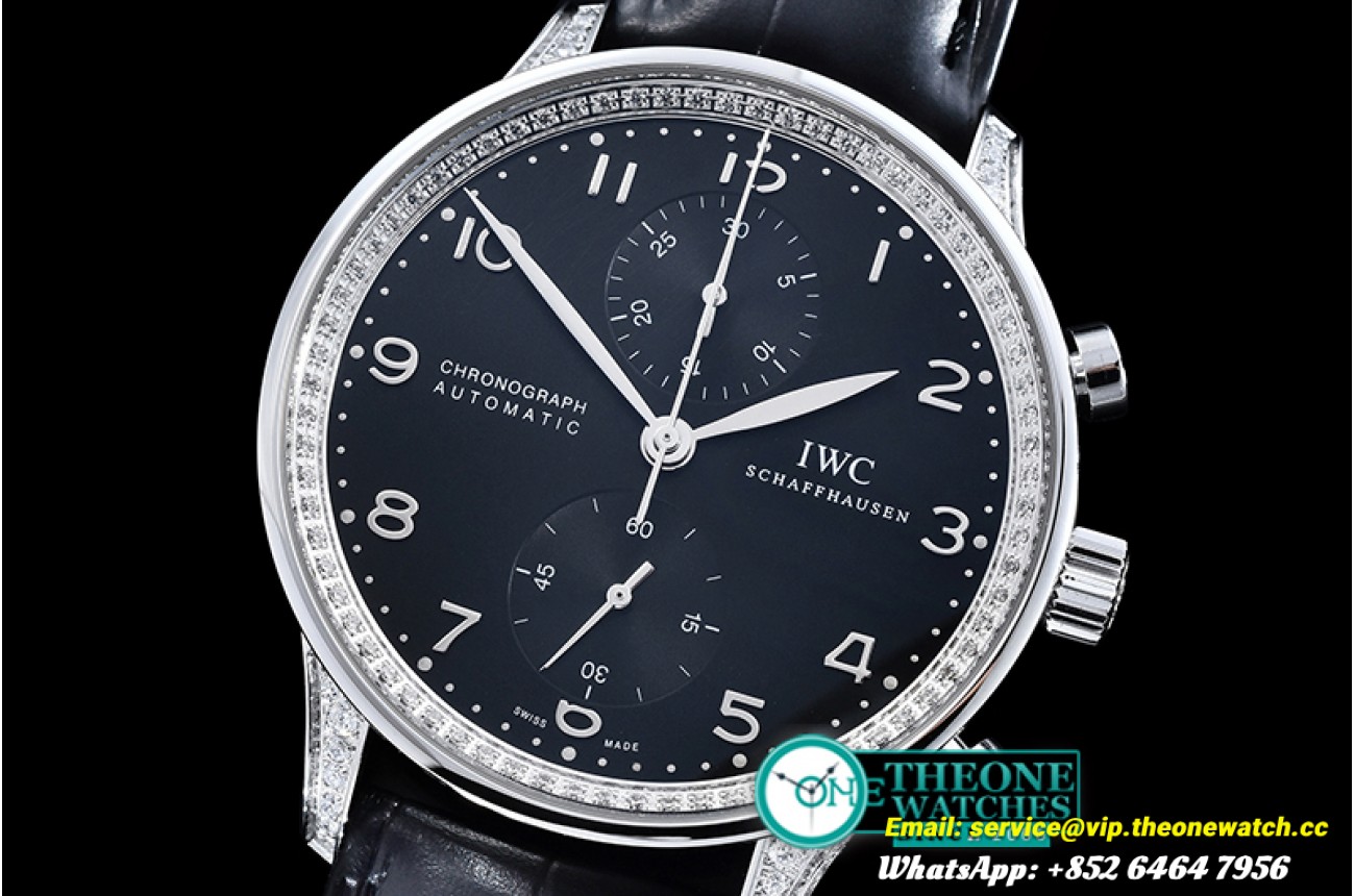 IWC - Portuguese Chrono Diam SS/LE Blk/Blk ZF A79350 Mod