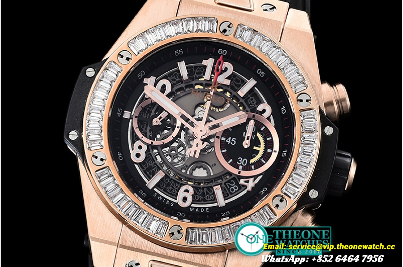 Hublot - Big Bang Unico 45mm WDIAM/RG/RU Black V2 Asia 7750 Mod