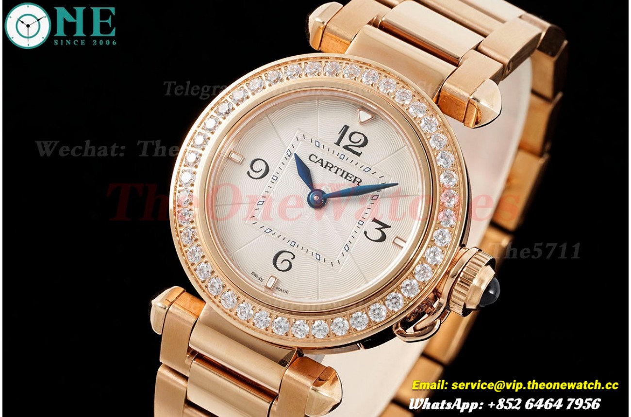 Pasha De Cartier Ladies 30mm Dia RG/RG White Dial AF Quartz