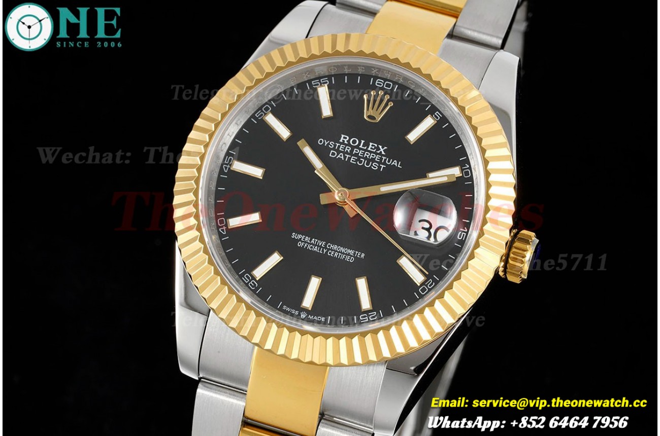 Datejust 41mm Black/Stk SS/YG Oyster 904L DIW A3235