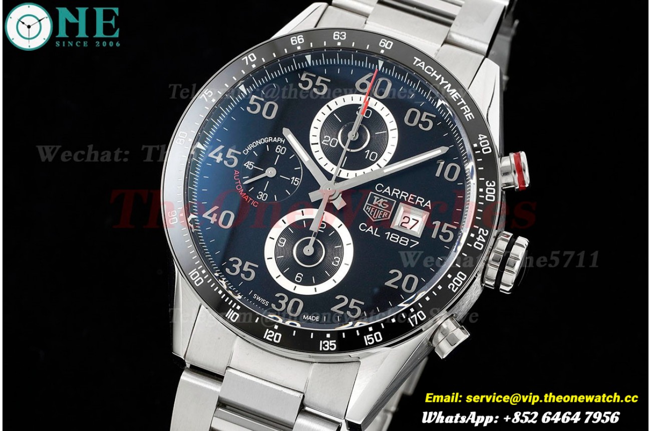 Carrera Heuer 43mm SS/SS Black/Num V6F A1887