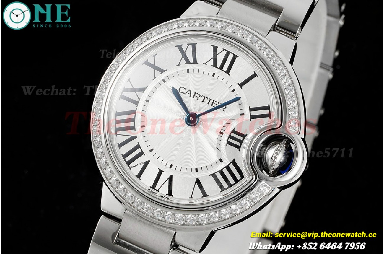 Ballon Bleu De Cartier 33mm Dia SS/SS White Dial AF Quartz