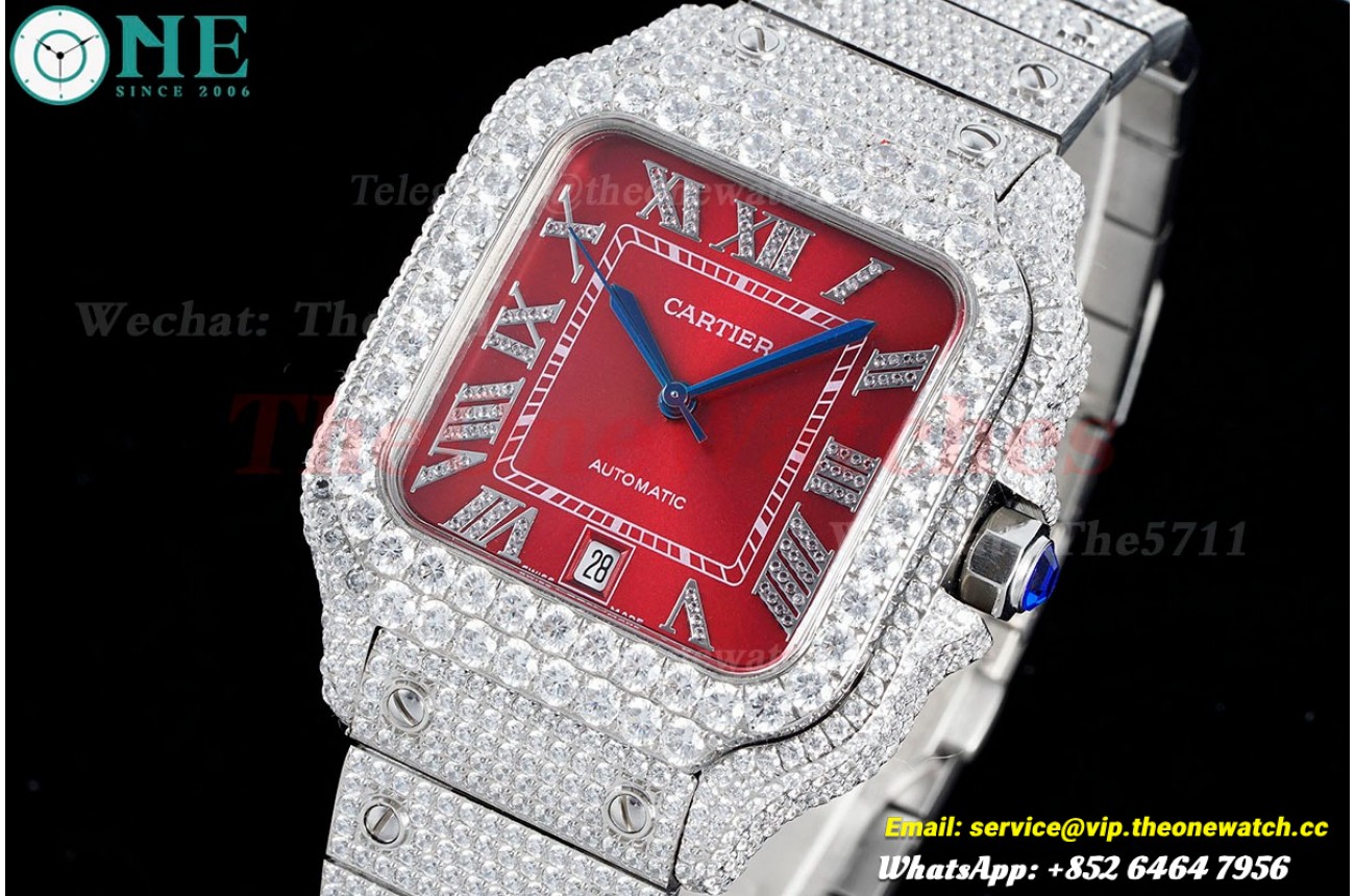 Santos 100 Mens XL 40mm SS/SS Red Dial AMG MY9015