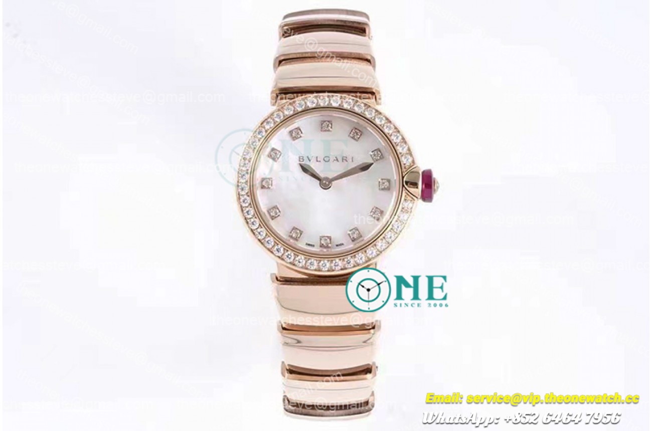 Bvlgari - Lvcea series 28mm RG/SS White/Dia Diam BVF Swiss Qua