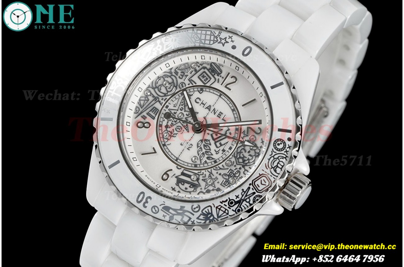J12 33mm 20th White Ceramic/Cer White Dial HTF Quartz