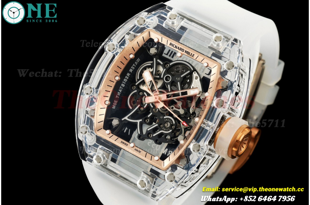 RM055 Gold Skeleton Dial on Transparent Strap A9F RMUL2 Free Sprung