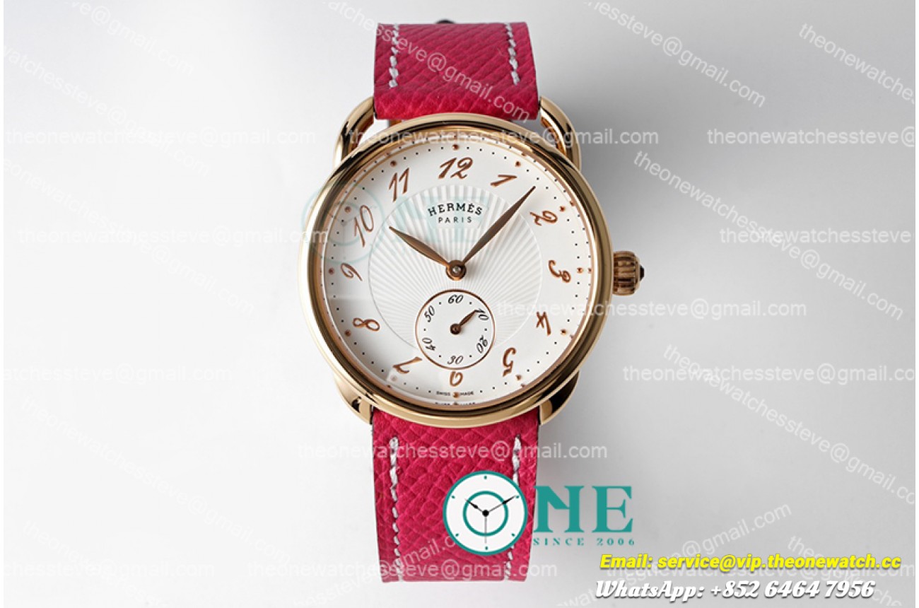 Hermes - Arceau Ladies RG/LE Red White Num Swiss Qtz