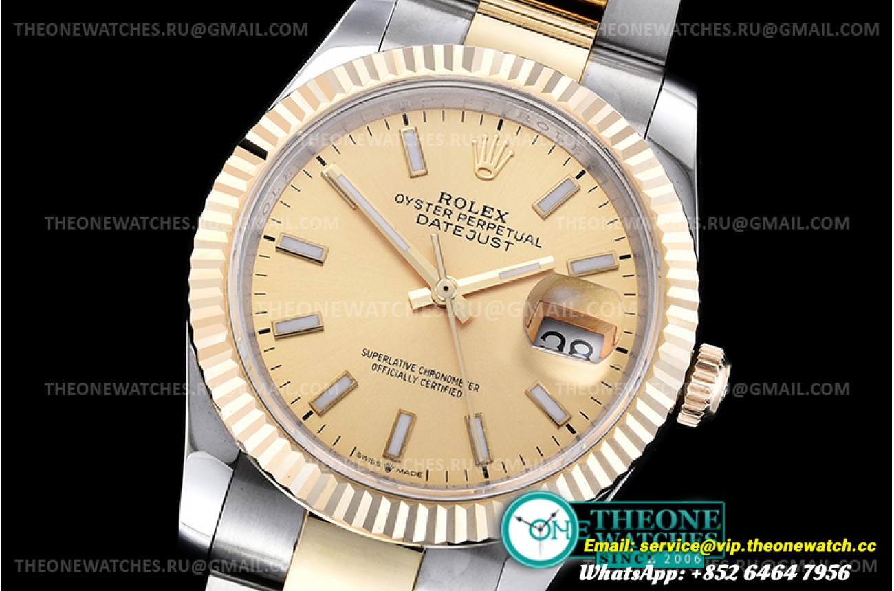Rolex - DJ 36mm Oyst Flt 904L Wrp YG/SS Gold Stick GMF A2824
