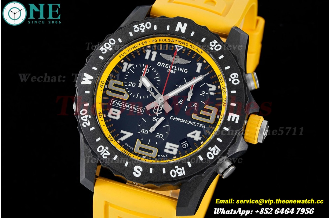 Professional Chronograph PVD Black Dial On Yellow Strap Swiss Quartz