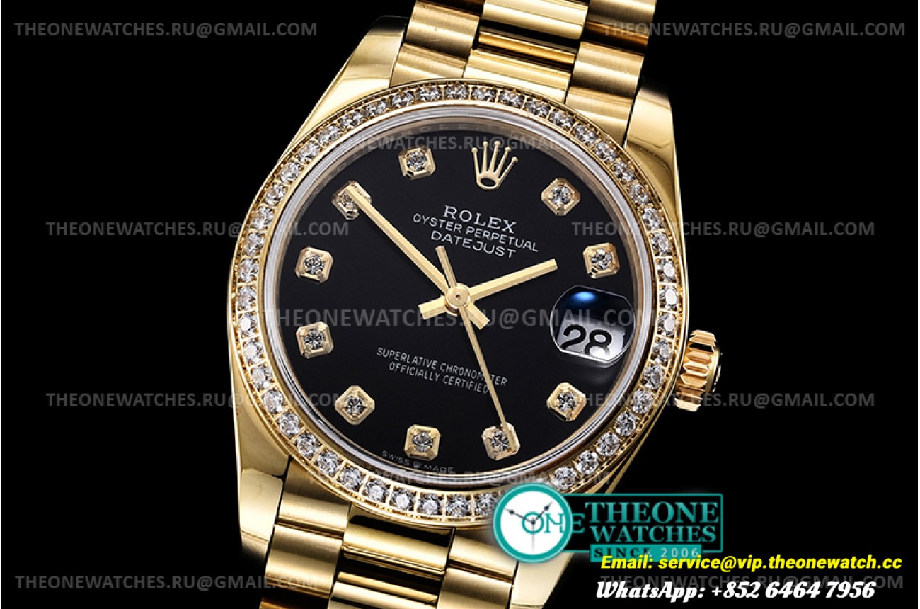 ROLEX - DATEJUST - LADY 31mm Pres Diam YG/YG Blk Diam BP A2824