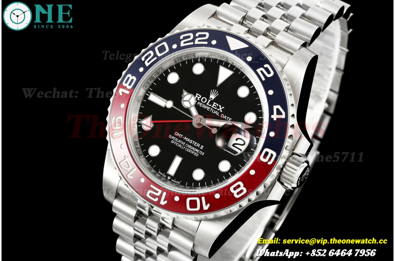 GMT Master II 126710 Pepsi Jub 40mm SS/SS Black Dial QF JH3285 (Free Sprung)