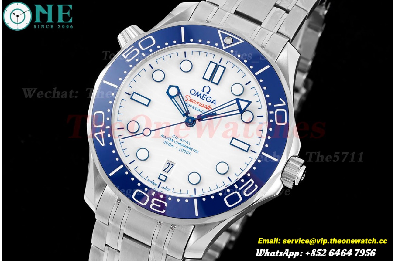 Seamaster 300m 42mm SS/SS Wht/blue JVSF A8800