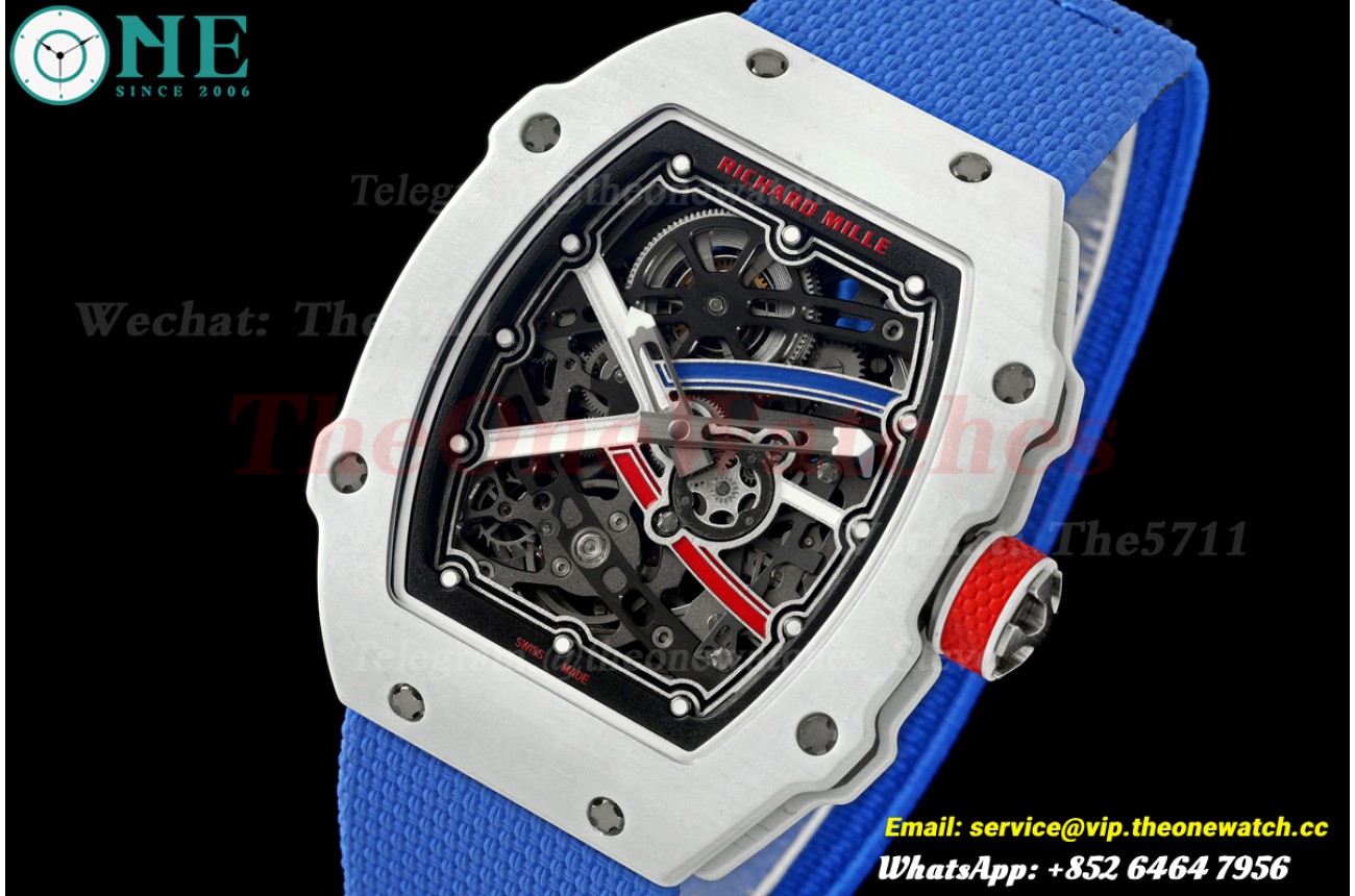 RM67-02 White NTPT Skeleton Dial on Blue Elastic Strap UMI V2 CRMA7