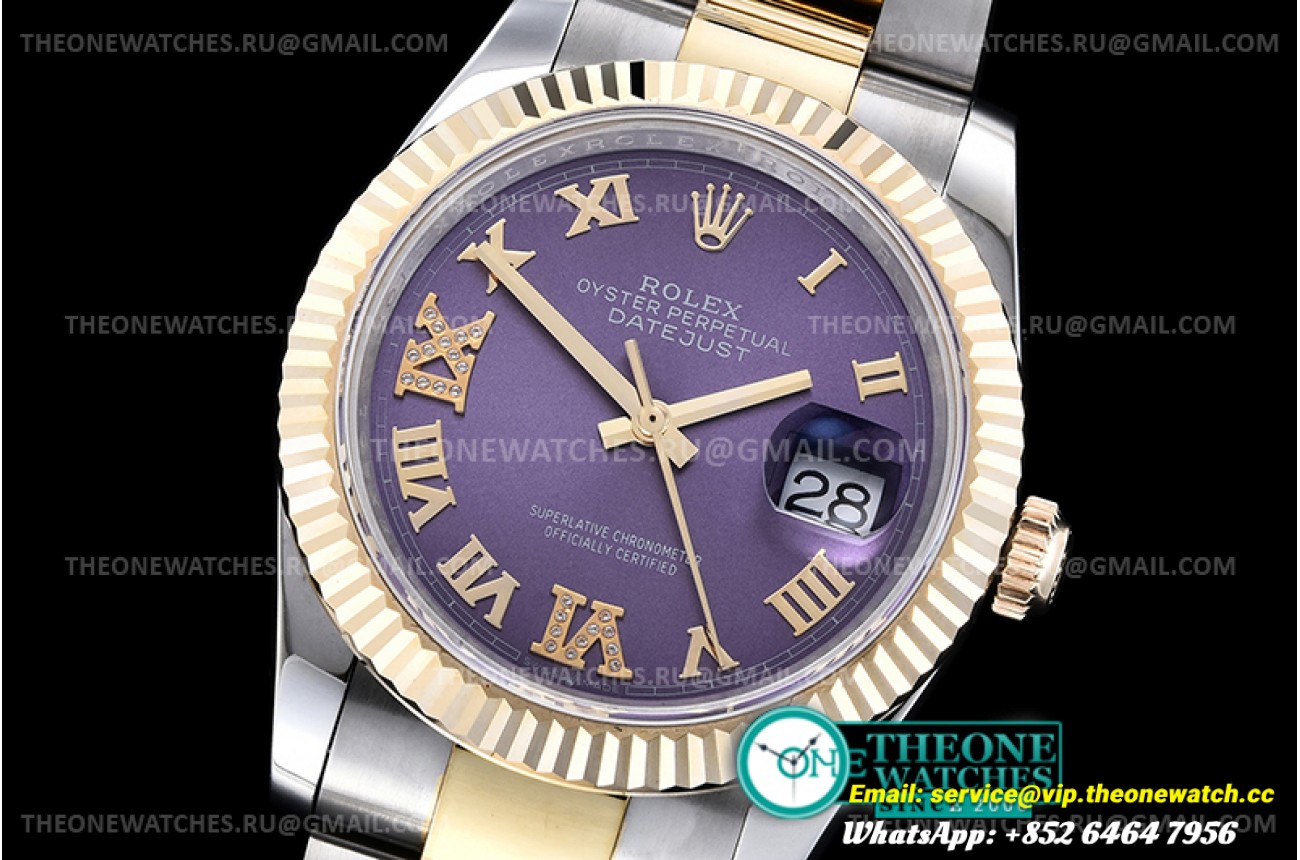 Rolex - DJ 36mm Oyst Flt 904L Wrp YG/SS Purp/Rmn Dm GMF A2824