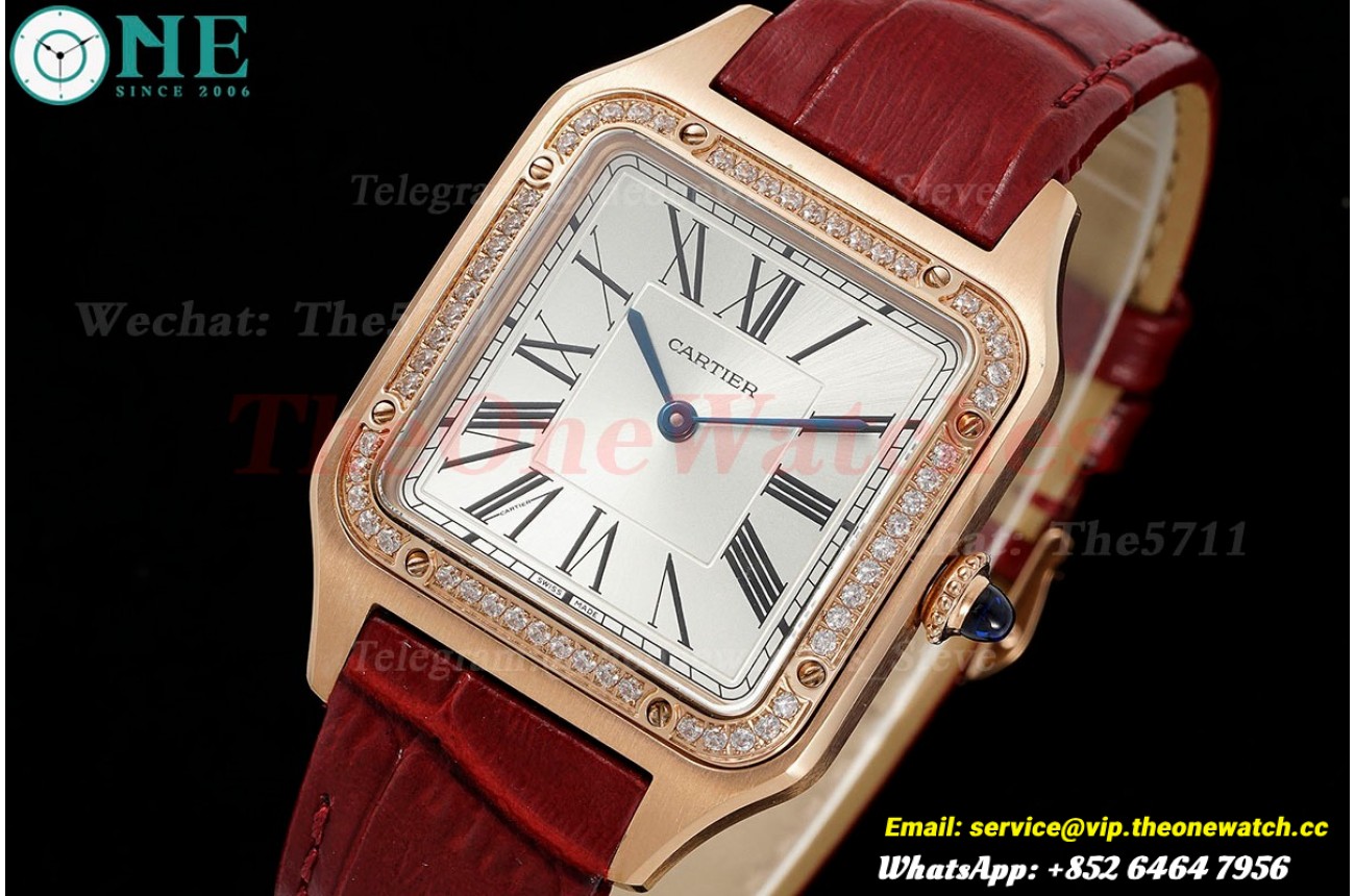 Santos Dumont Red Dia RG/LE Silver Dial AF Quartz