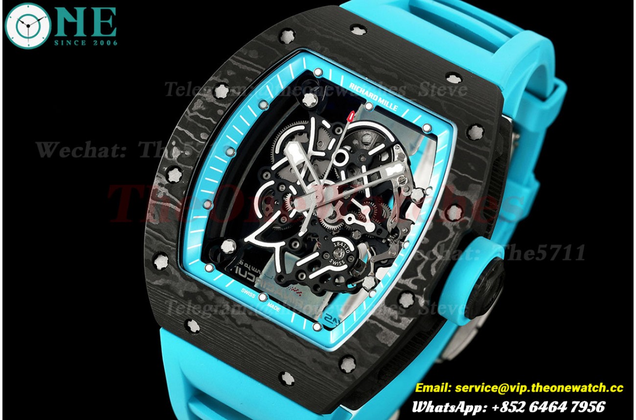 RM055 43mm Black NTPT/RU Skeleton Dial on Blue Rubber Strap Mille Studio V2 RMUL2 (Free Sprung)
