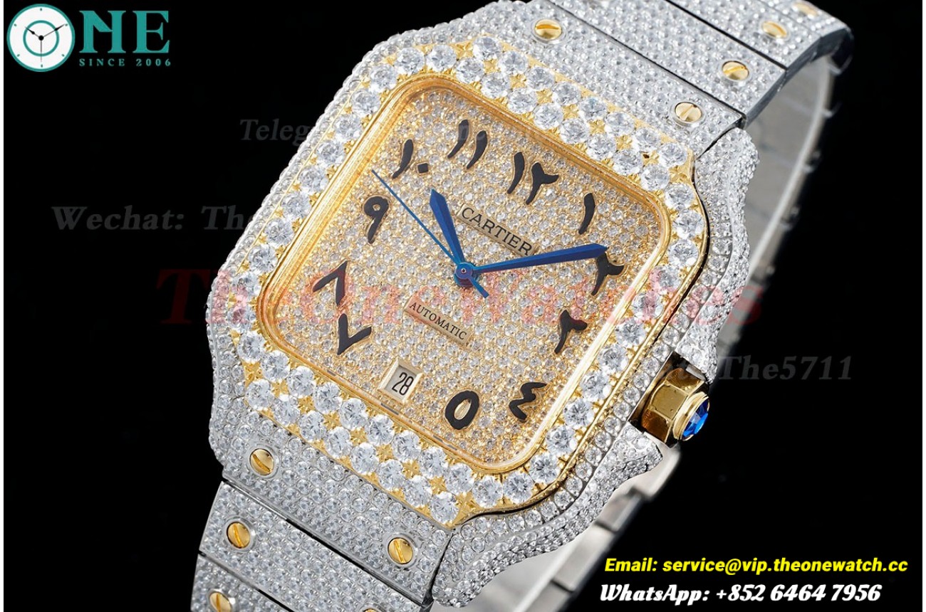 Santos 100 Mens XL 40mm YG SS/SS Dia/Arab AMG MY9015