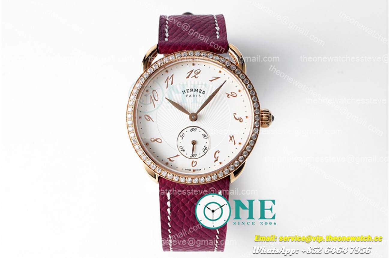 Hermes - Arceau Ladies SS/RG/LE Red White Num Swiss Qtz