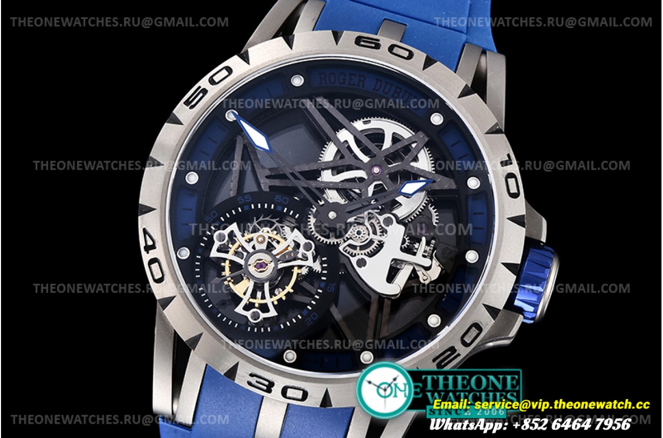 Roger Dubuis - Excalibur Skele Flying Tourb RDDBEX0392 SS/RU Blue BBR
