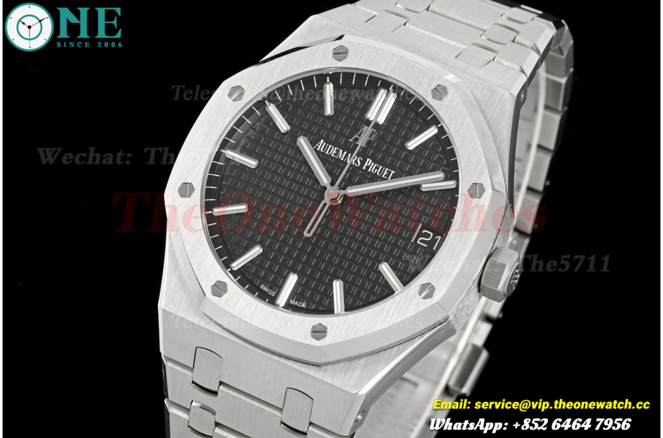 Royal Oak 41mm 15500 SS/SS Black/Stk ZF SA4302 Super Clone (Free Sprung)