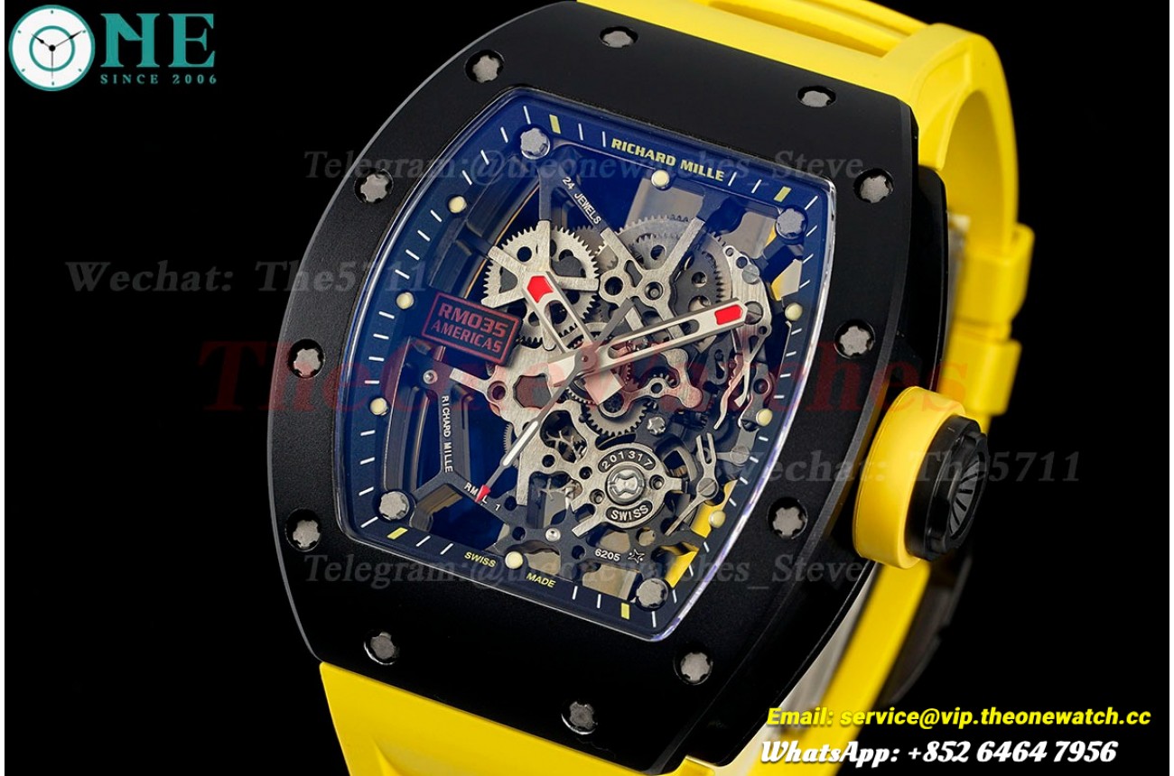 RM035 43mm Cermic Skeleton Dial on Yellow Rubber Strap KVF RMUL1