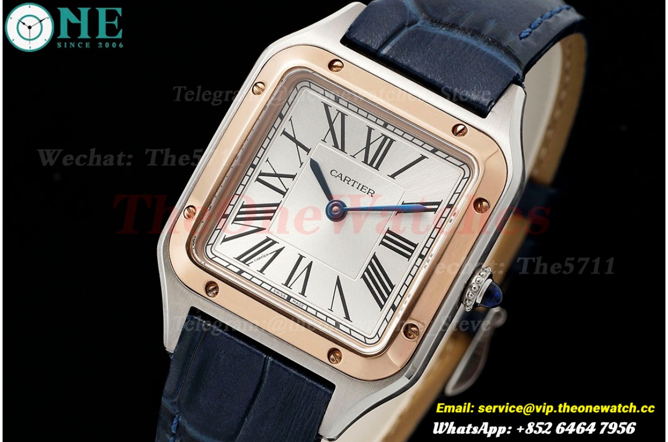Santos Dumont Blue RG/LE Silver Dial AF Quartz