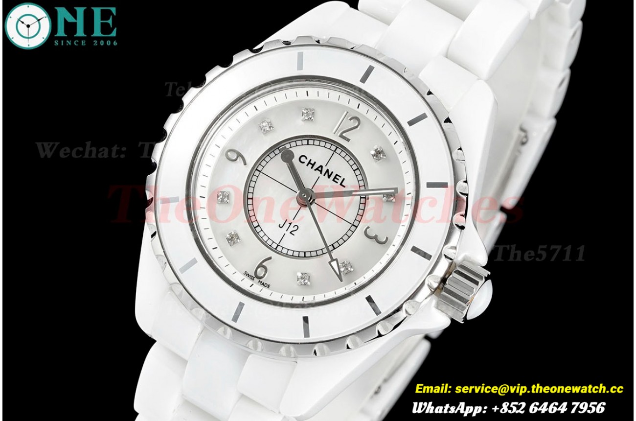 J12 33mm White Ceramic/Cer White/Num/Dia HTF Quartz