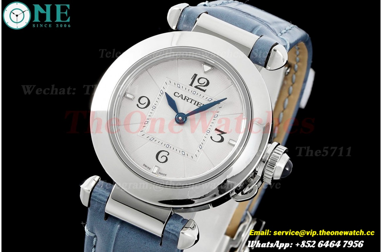 Pasha De Cartier Ladies 30mm Blue SS/LE White Dial AF Quartz