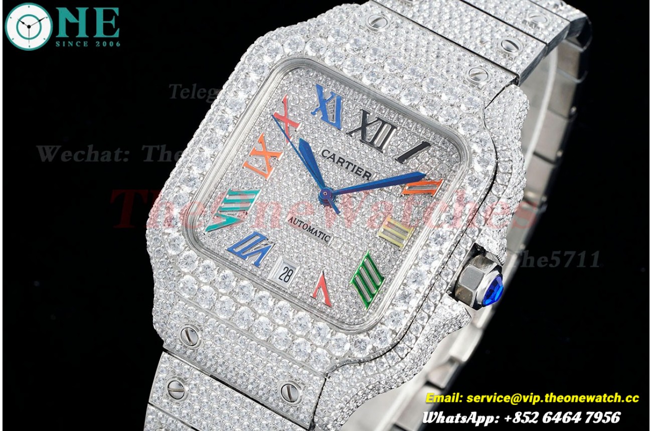 Santos 100 Mens XL 40mm SS/SS Dia/Rmn AMG MY9015