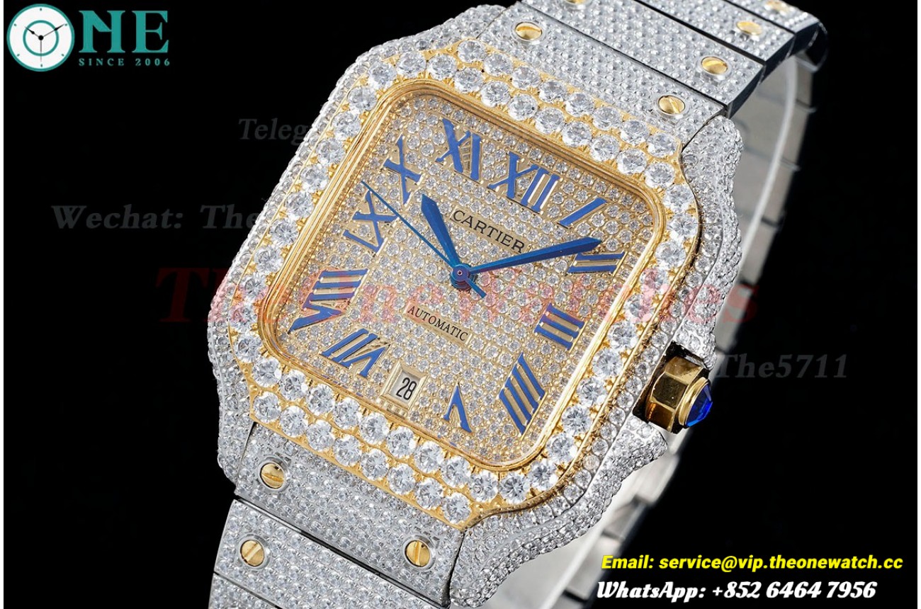 Santos 100 Mens XL 40mm YG SS/SS Dia/Rmn AMG MY9015