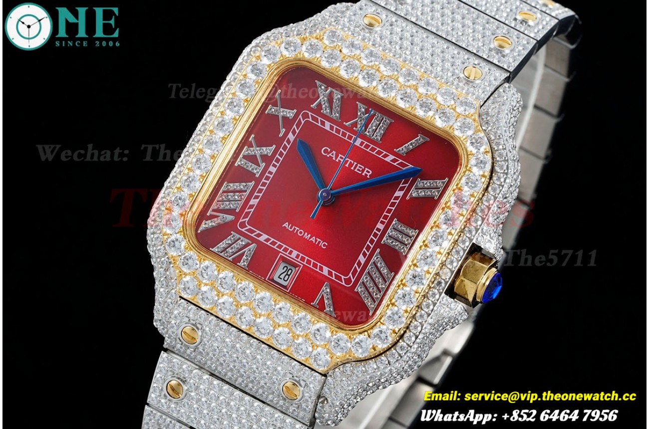 Santos 100 Mens XL 40mm YG SS/SS Red Dial AMG MY9015