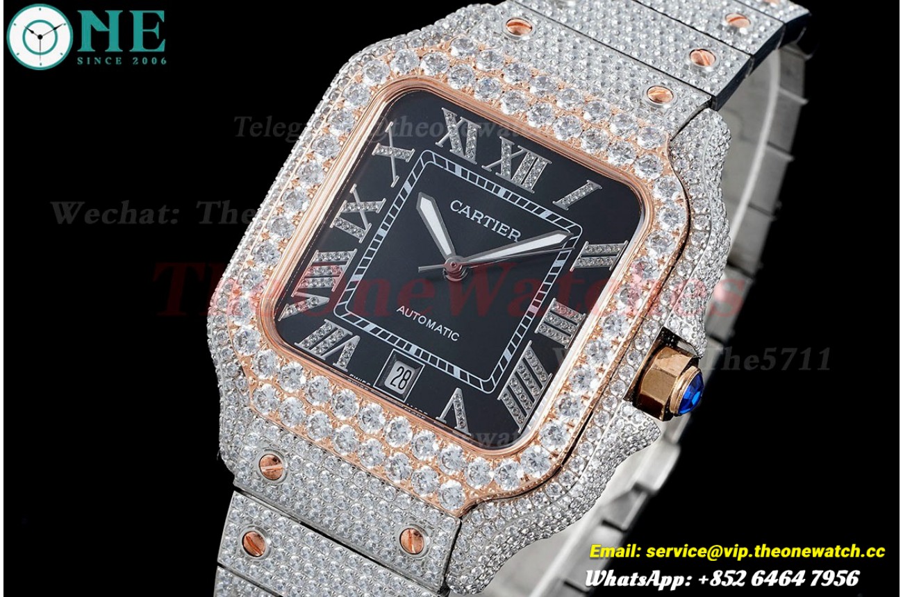 Santos 100 Mens XL 40mm RG SS/SS Black Dial AMG MY9015