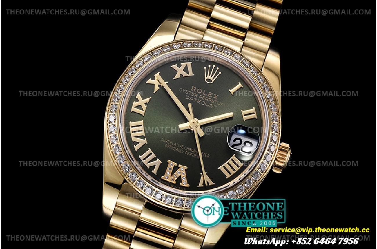 ROLEX - DATEJUST - LADY 31mm Pres Diam YG/YG Green Rmn BP A2824