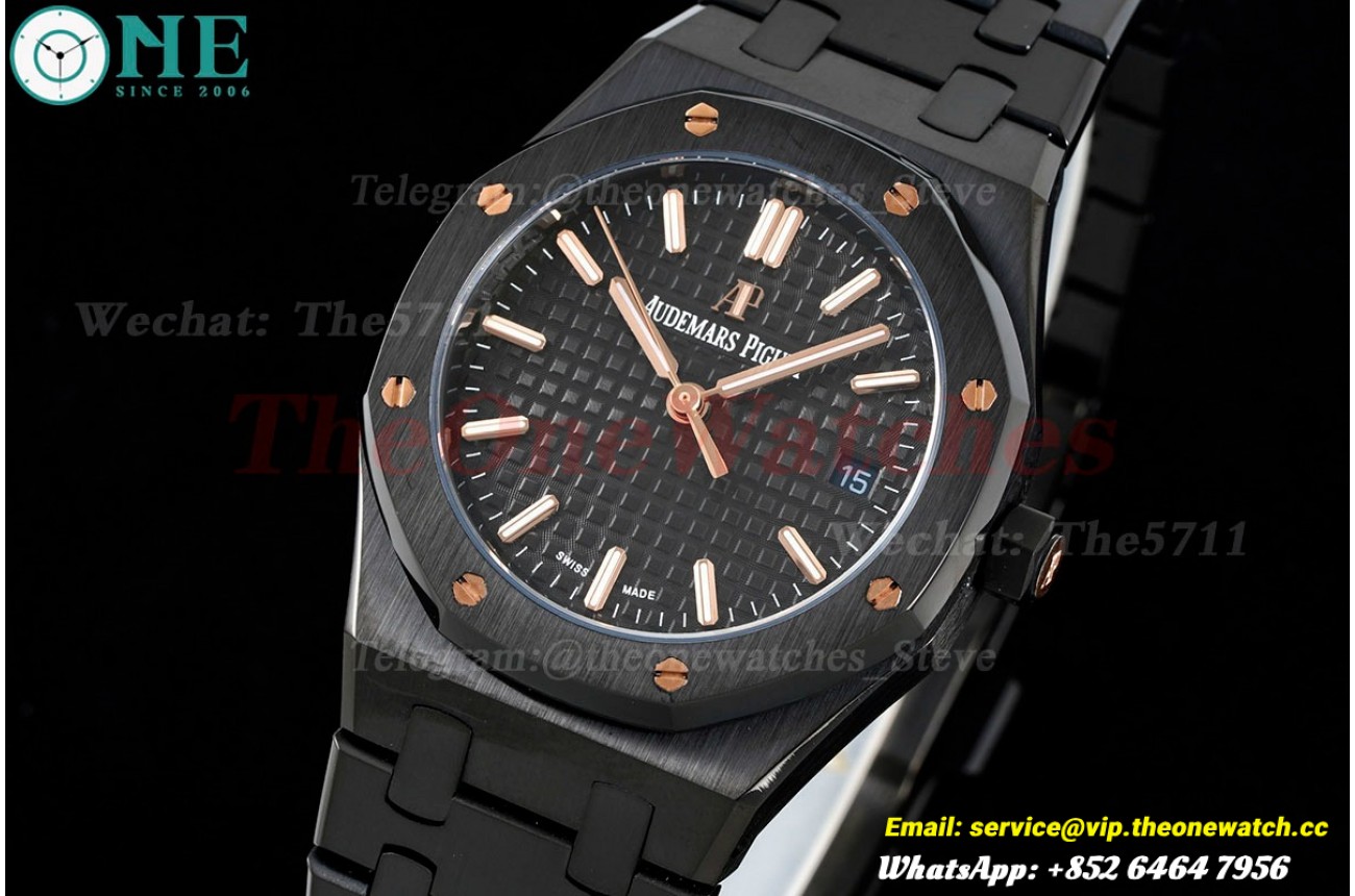 Royal Oak Ladies 77350 34mm DLC/DLC Black/Stk BF A5800