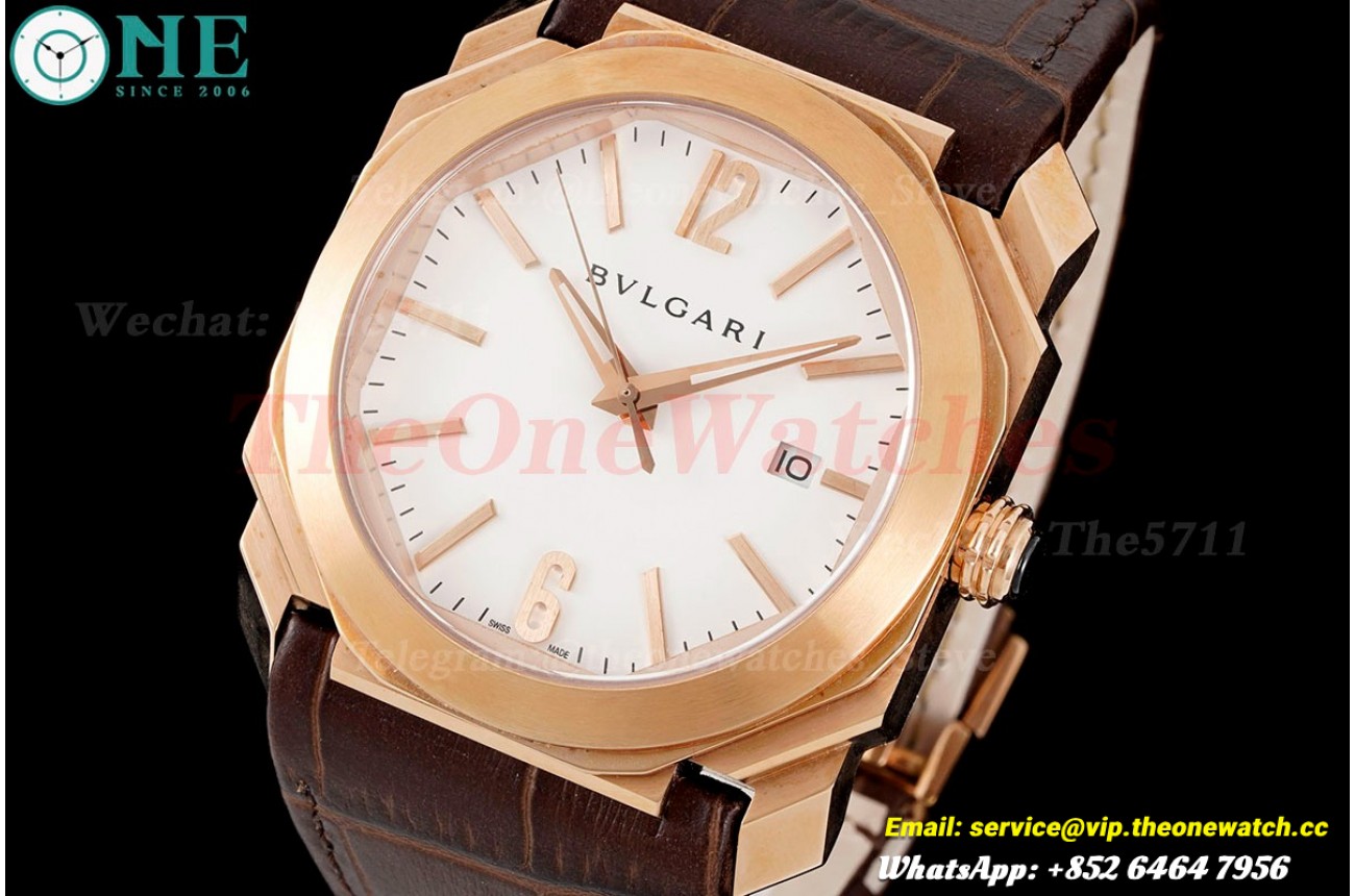 OCTO Solotempo 41mm RG/LE White dial On Brown Strap BVF V3 A191