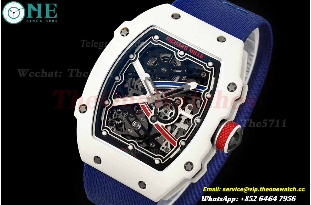 RM67-02 White NTPT Red/Blue Skeleton Dial on Blue Elastic strap AVF V3 CRMA7