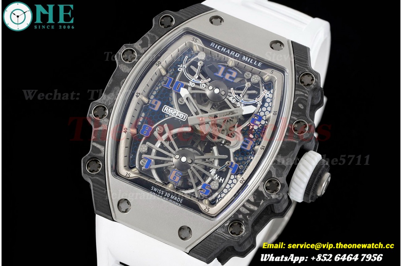 RM21-01 Tourbillon Transparent Skeleton Dial With White Rubber strap RMF