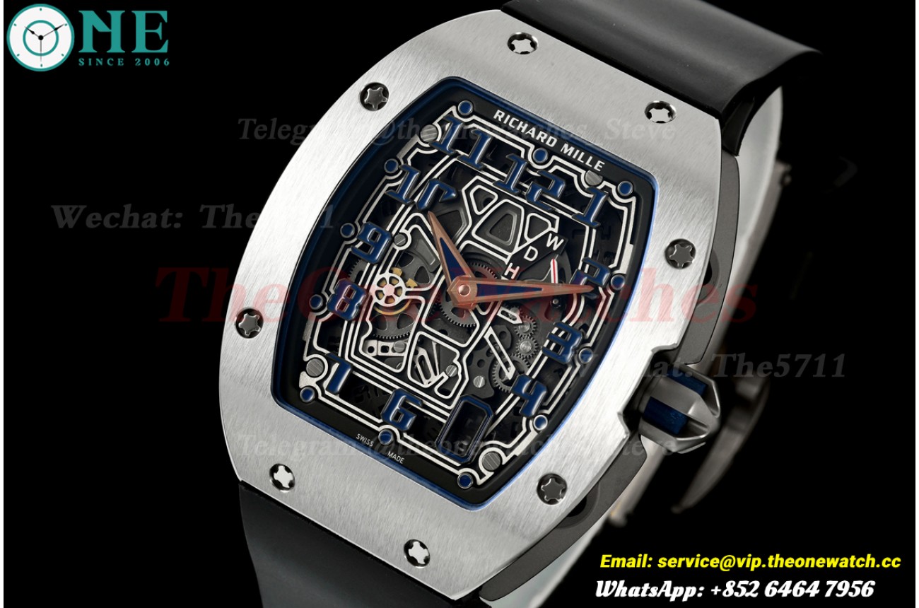 RM67-01 39mm Ti/RU Blue Skeleton Dial on Black Rubber strap AVF CRMA6
